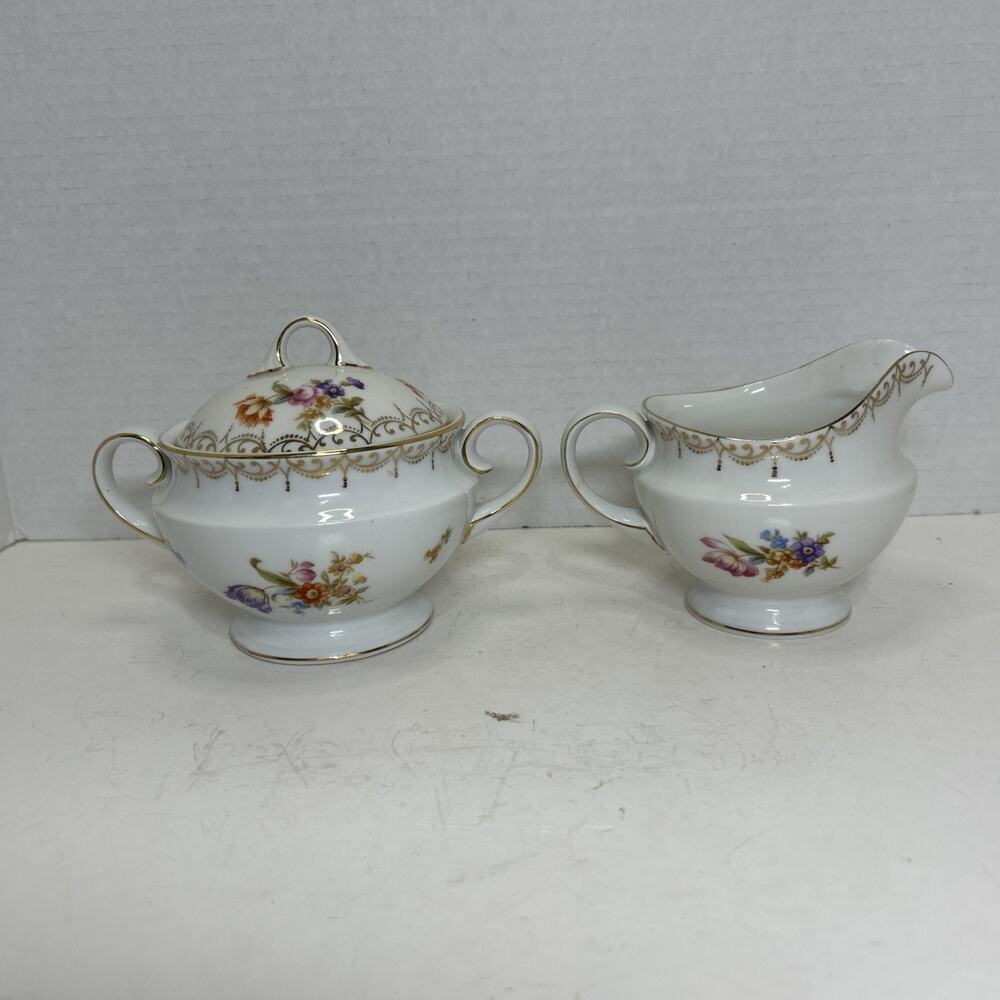 Empress Dresden Flowers Porcelain Creamer & Sugar Hutschenreuther Serb Bavaria